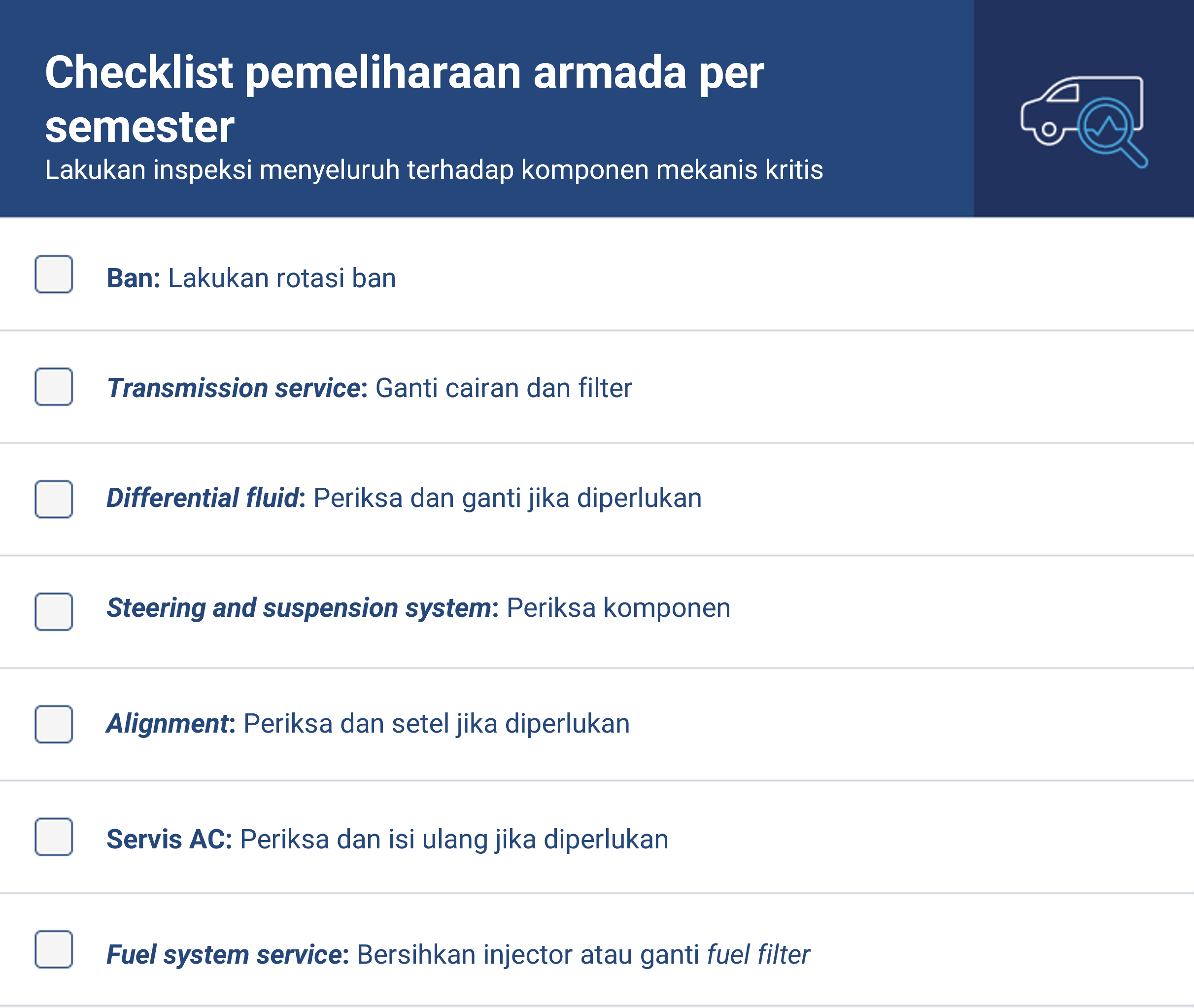 Checklist Pemeliharaan per Semester (Bi-annual)